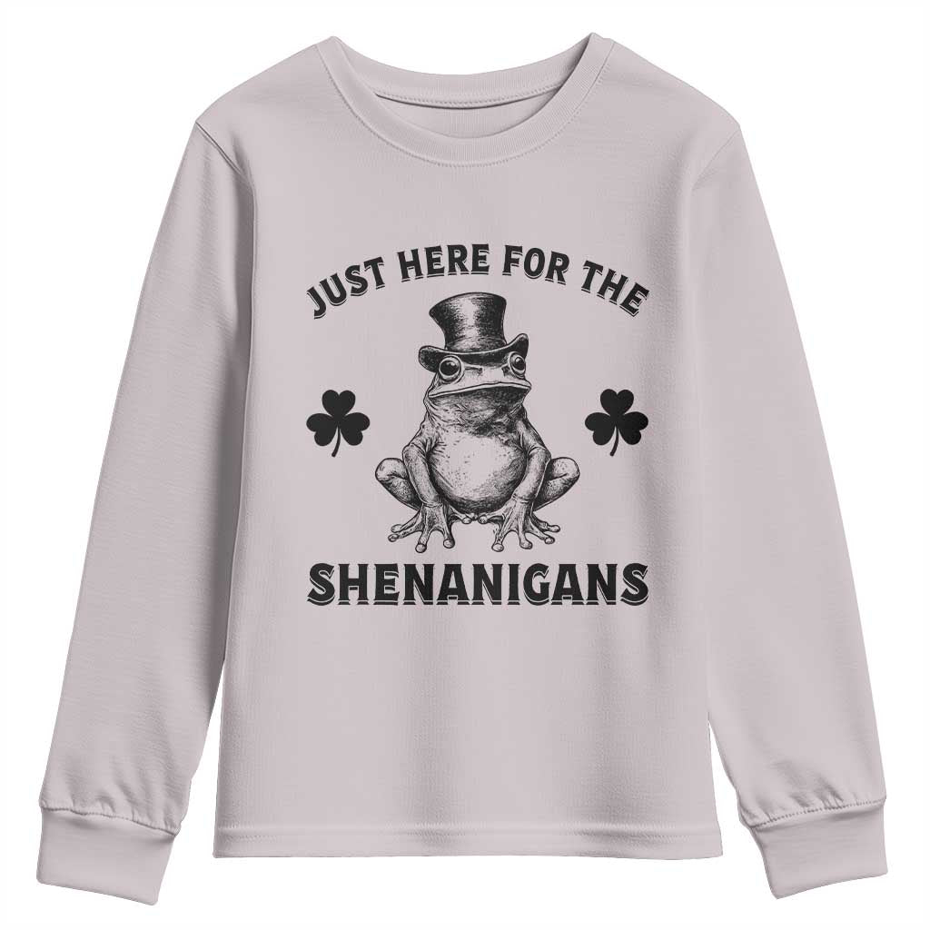 Funny St Patrick's Day Just Here For The Shenanigans Youth Sweatshirt Frog Shamrock