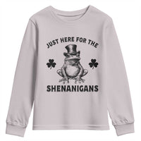 Funny St Patrick's Day Just Here For The Shenanigans Youth Sweatshirt Frog Shamrock