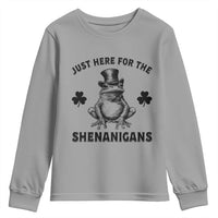 Funny St Patrick's Day Just Here For The Shenanigans Youth Sweatshirt Frog Shamrock