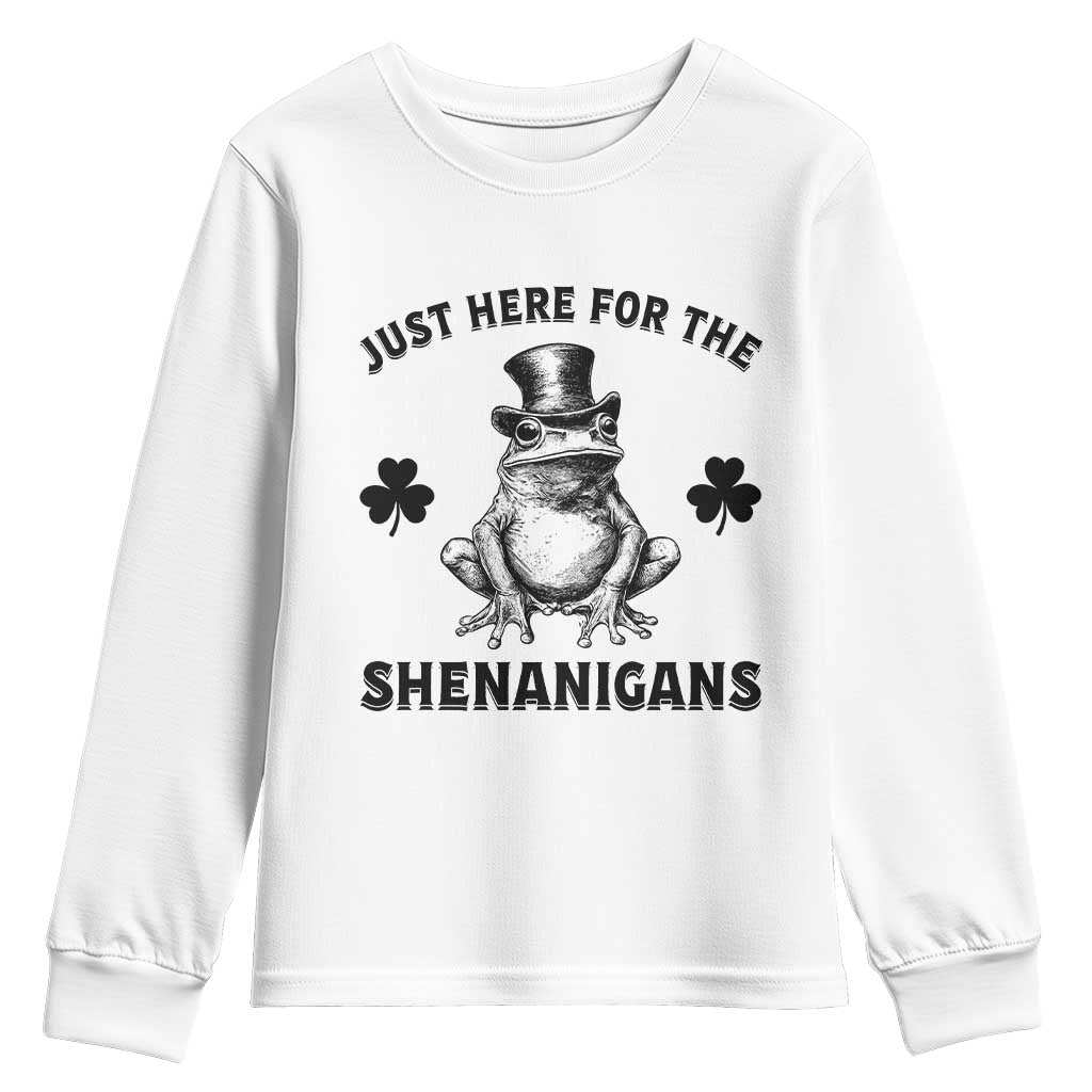 Funny St Patrick's Day Just Here For The Shenanigans Youth Sweatshirt Frog Shamrock