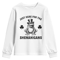 Funny St Patrick's Day Just Here For The Shenanigans Youth Sweatshirt Frog Shamrock
