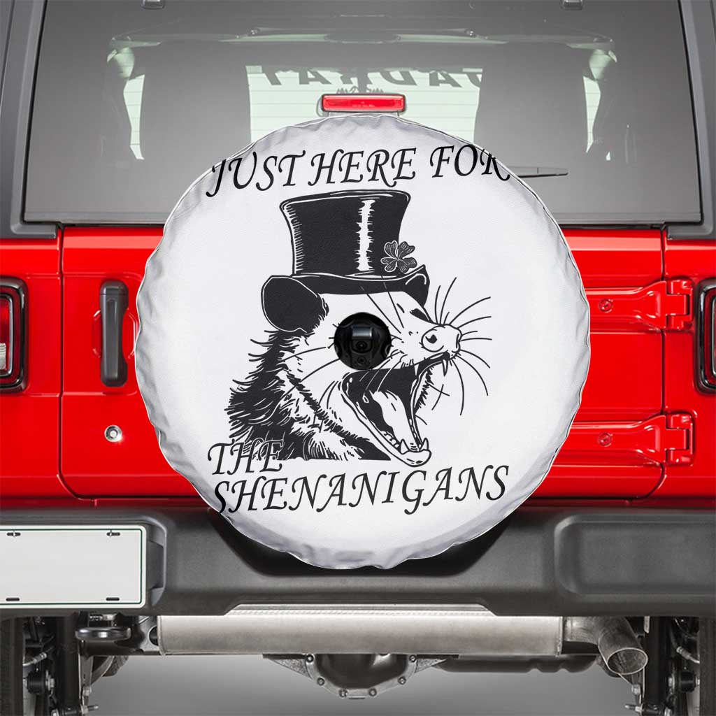 Funny St Patrick's Day Opossum Spare Tire Cover Just Here For The Shenanigans Shamrock