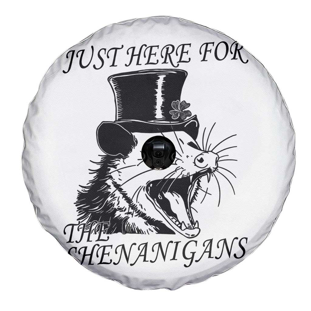 Funny St Patrick's Day Opossum Spare Tire Cover Just Here For The Shenanigans Shamrock