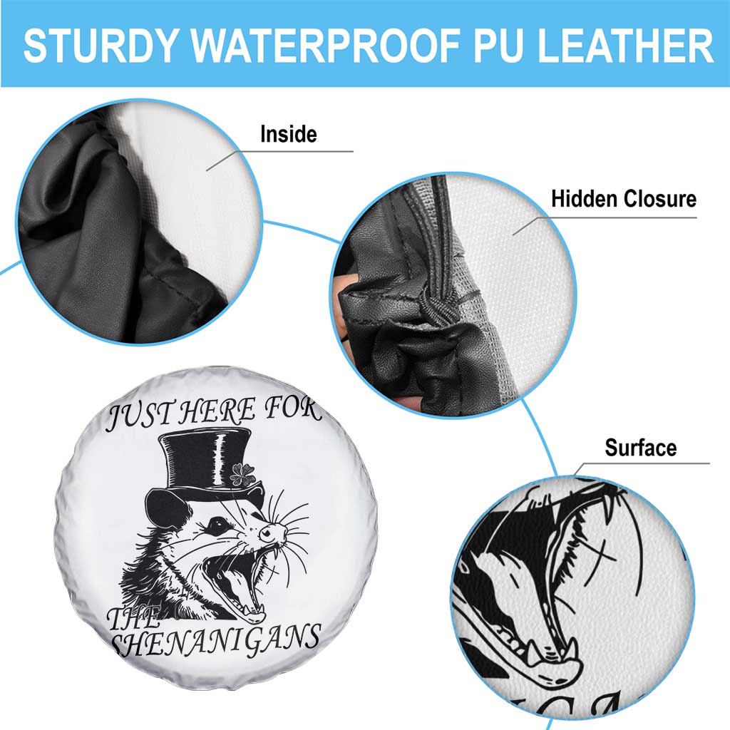 Funny St Patrick's Day Opossum Spare Tire Cover Just Here For The Shenanigans Shamrock