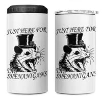 Funny St Patrick's Day Opossum 4 in 1 Can Cooler Tumbler Just Here For The Shenanigans Shamrock
