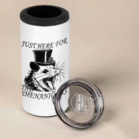 Funny St Patrick's Day Opossum 4 in 1 Can Cooler Tumbler Just Here For The Shenanigans Shamrock