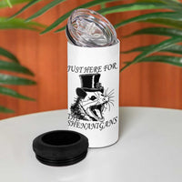 Funny St Patrick's Day Opossum 4 in 1 Can Cooler Tumbler Just Here For The Shenanigans Shamrock