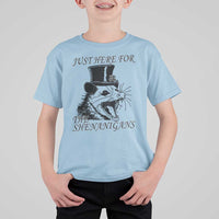 Funny St Patrick's Day Opossum T Shirt For Kid Just Here For The Shenanigans Shamrock