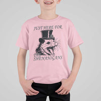 Funny St Patrick's Day Opossum T Shirt For Kid Just Here For The Shenanigans Shamrock