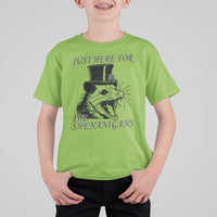 Funny St Patrick's Day Opossum T Shirt For Kid Just Here For The Shenanigans Shamrock