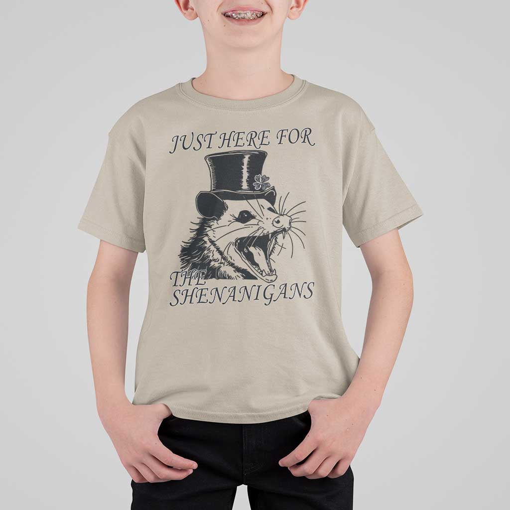 Funny St Patrick's Day Opossum T Shirt For Kid Just Here For The Shenanigans Shamrock