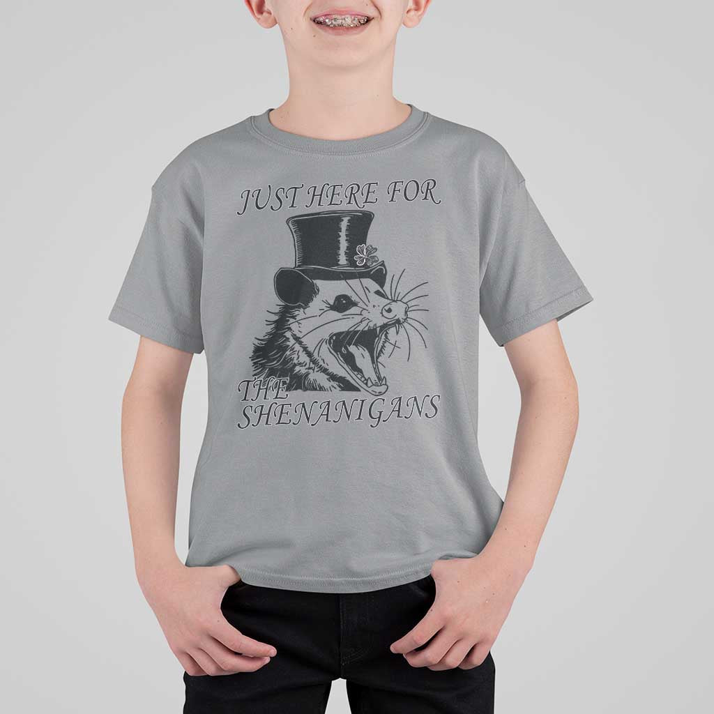 Funny St Patrick's Day Opossum T Shirt For Kid Just Here For The Shenanigans Shamrock