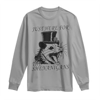 Funny St Patrick's Day Opossum Long Sleeve Shirt Just Here For The Shenanigans Shamrock