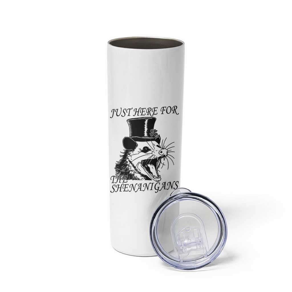 Funny St Patrick's Day Opossum Skinny Tumbler Just Here For The Shenanigans Shamrock