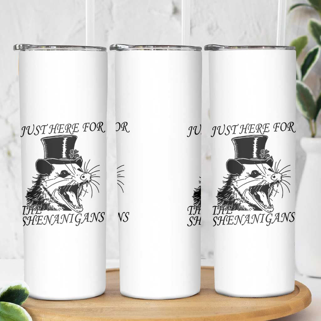 Funny St Patrick's Day Opossum Skinny Tumbler Just Here For The Shenanigans Shamrock