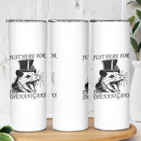 Funny St Patrick's Day Opossum Skinny Tumbler Just Here For The Shenanigans Shamrock