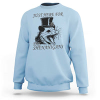 Funny St Patrick's Day Opossum Sweatshirt Just Here For The Shenanigans Shamrock