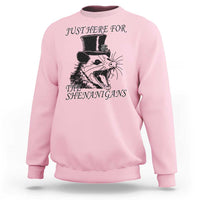 Funny St Patrick's Day Opossum Sweatshirt Just Here For The Shenanigans Shamrock