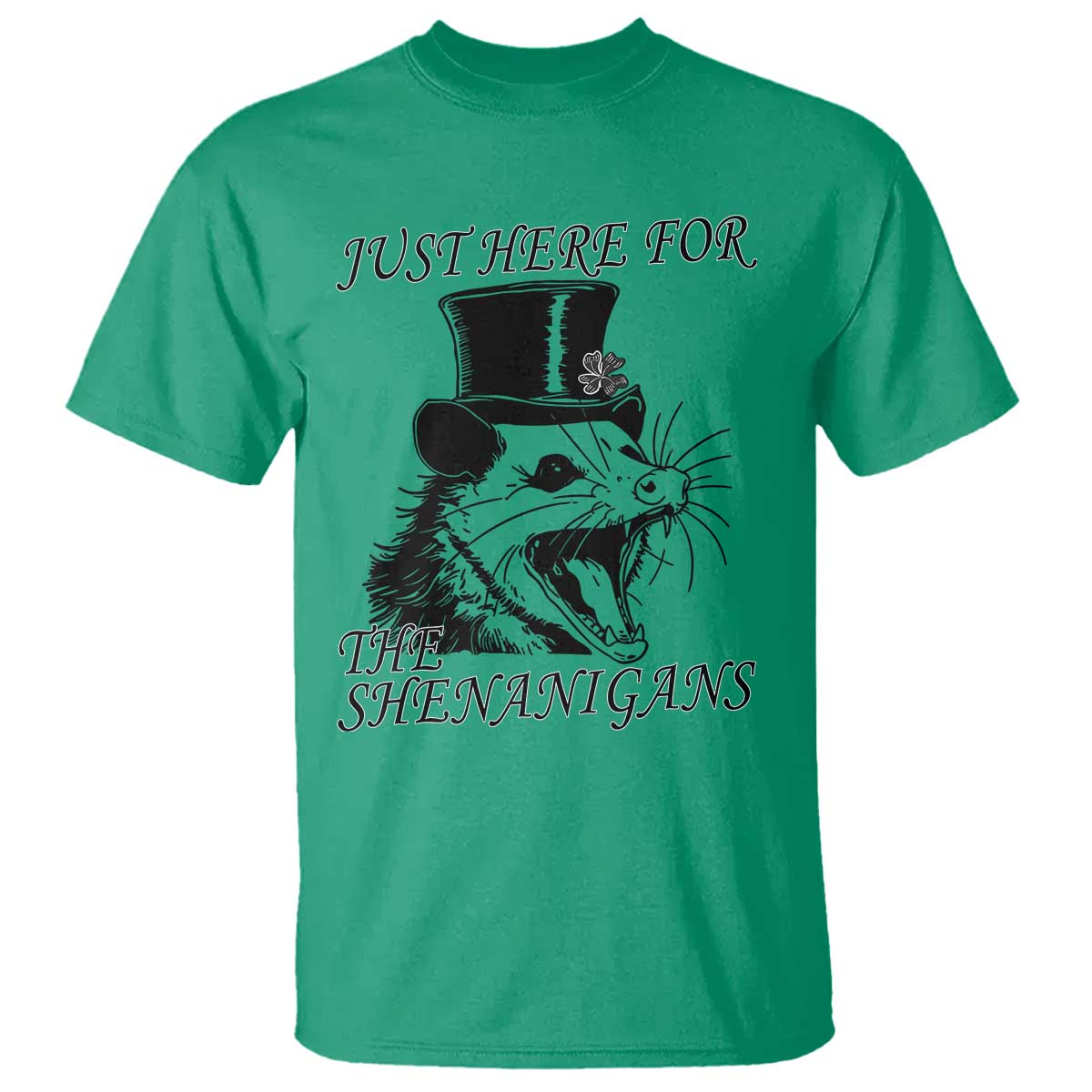 Funny St Patrick's Day Opossum T Shirt Just Here For The Shenanigans Shamrock