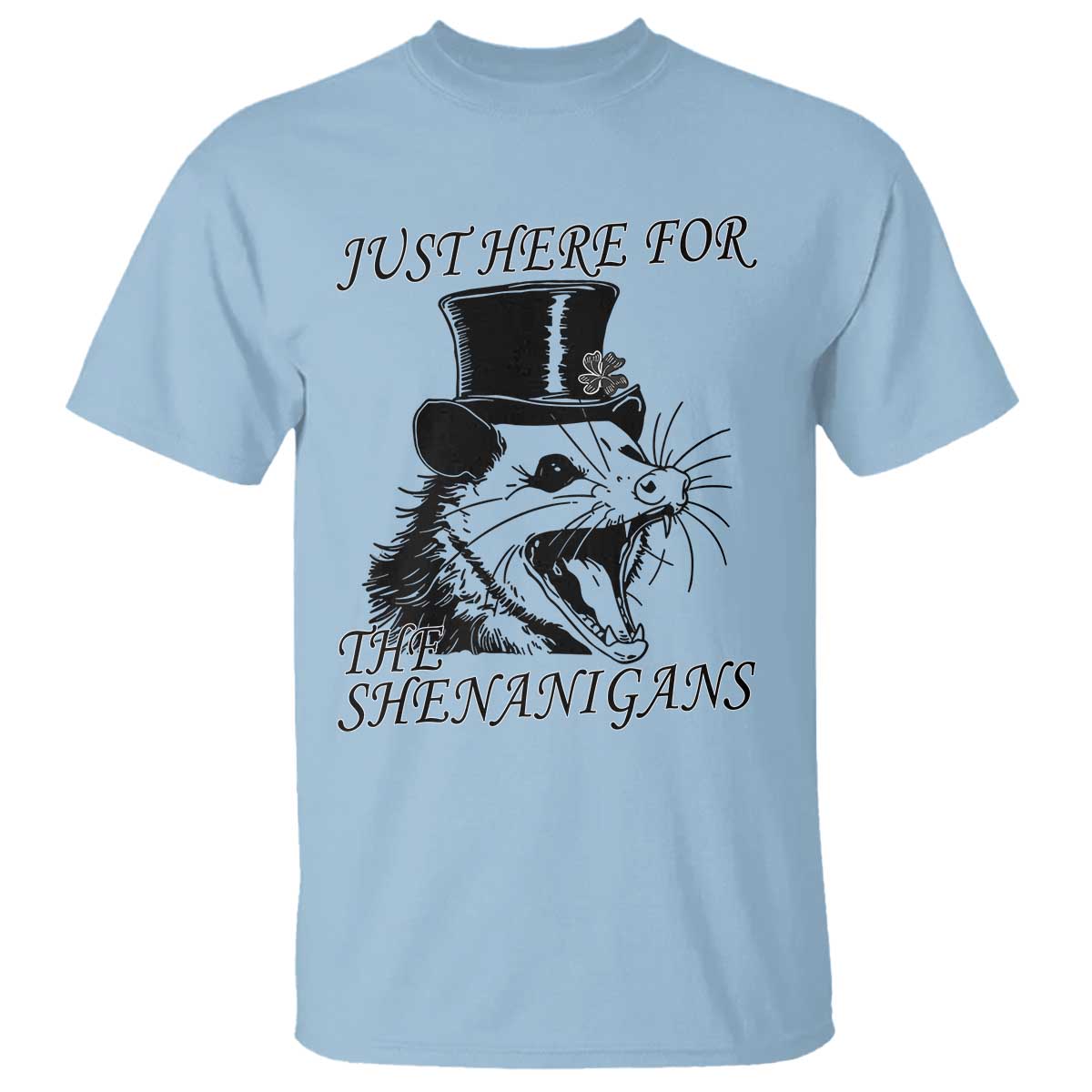 Funny St Patrick's Day Opossum T Shirt Just Here For The Shenanigans Shamrock