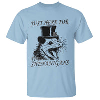 Funny St Patrick's Day Opossum T Shirt Just Here For The Shenanigans Shamrock