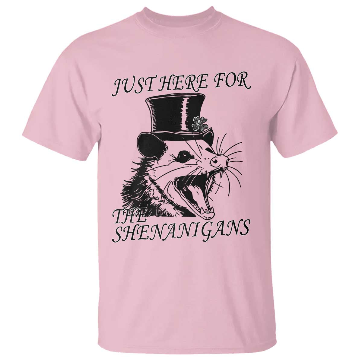 Funny St Patrick's Day Opossum T Shirt Just Here For The Shenanigans Shamrock