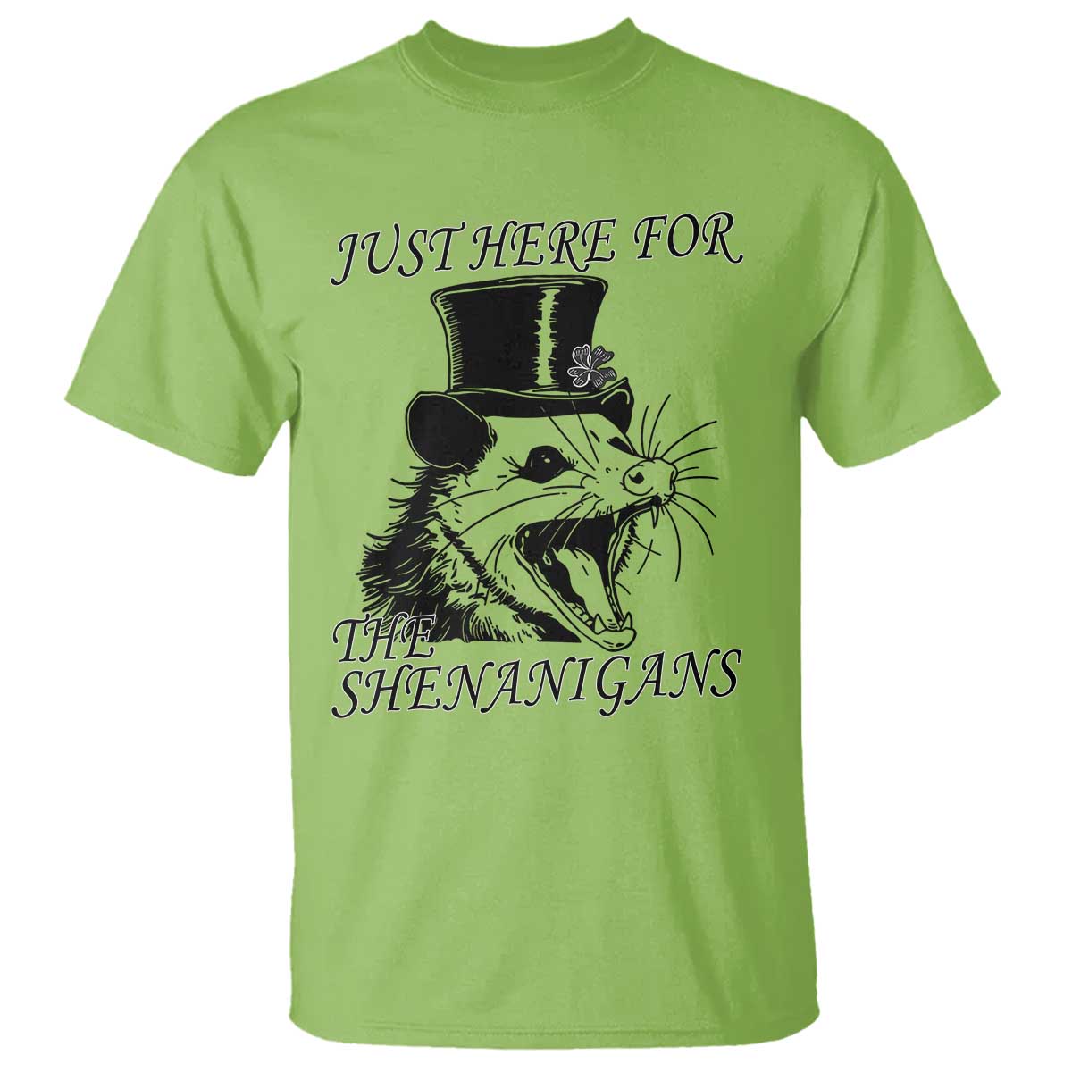 Funny St Patrick's Day Opossum T Shirt Just Here For The Shenanigans Shamrock