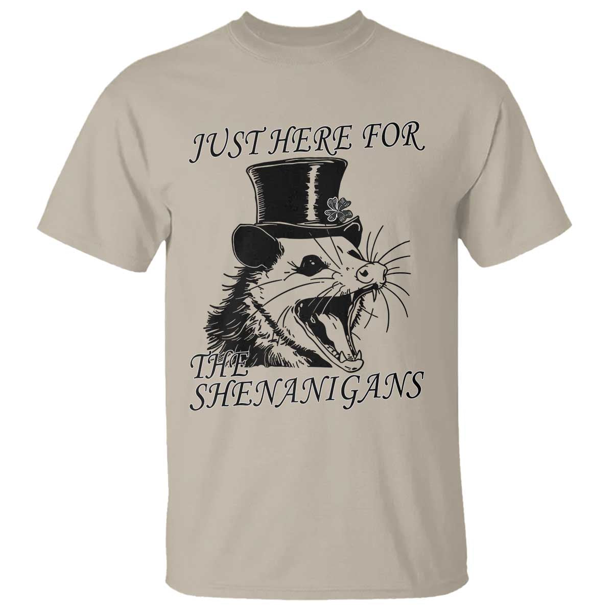 Funny St Patrick's Day Opossum T Shirt Just Here For The Shenanigans Shamrock
