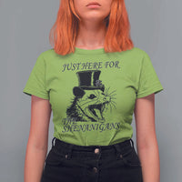 Funny St Patrick's Day Opossum T Shirt For Women Just Here For The Shenanigans Shamrock