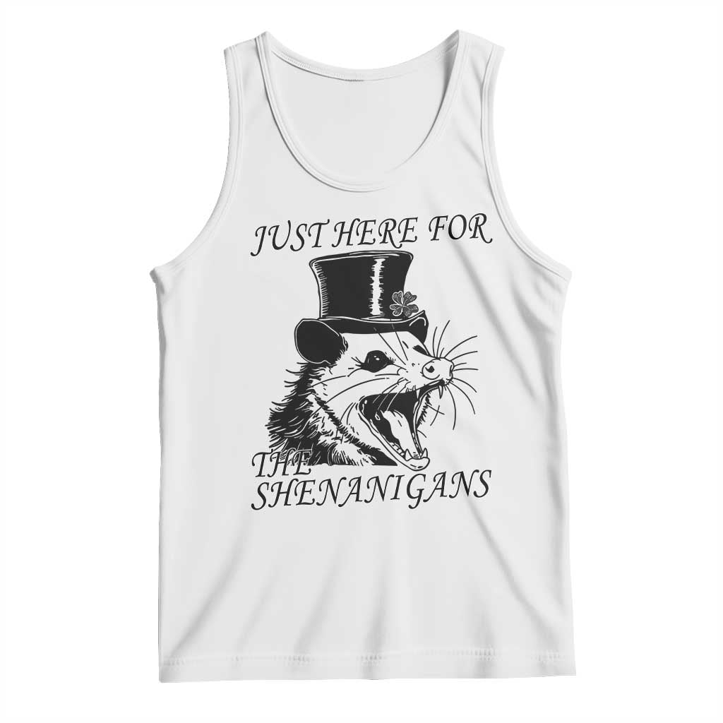Funny St Patrick's Day Opossum Tank Top Just Here For The Shenanigans Shamrock