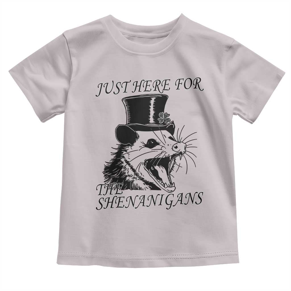 Funny St Patrick's Day Opossum Toddler T Shirt Just Here For The Shenanigans Shamrock