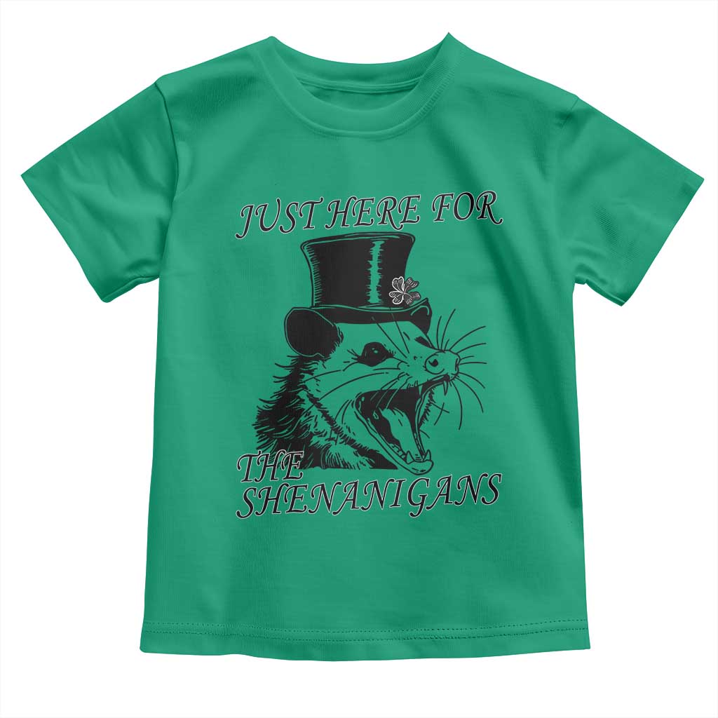 Funny St Patrick's Day Opossum Toddler T Shirt Just Here For The Shenanigans Shamrock