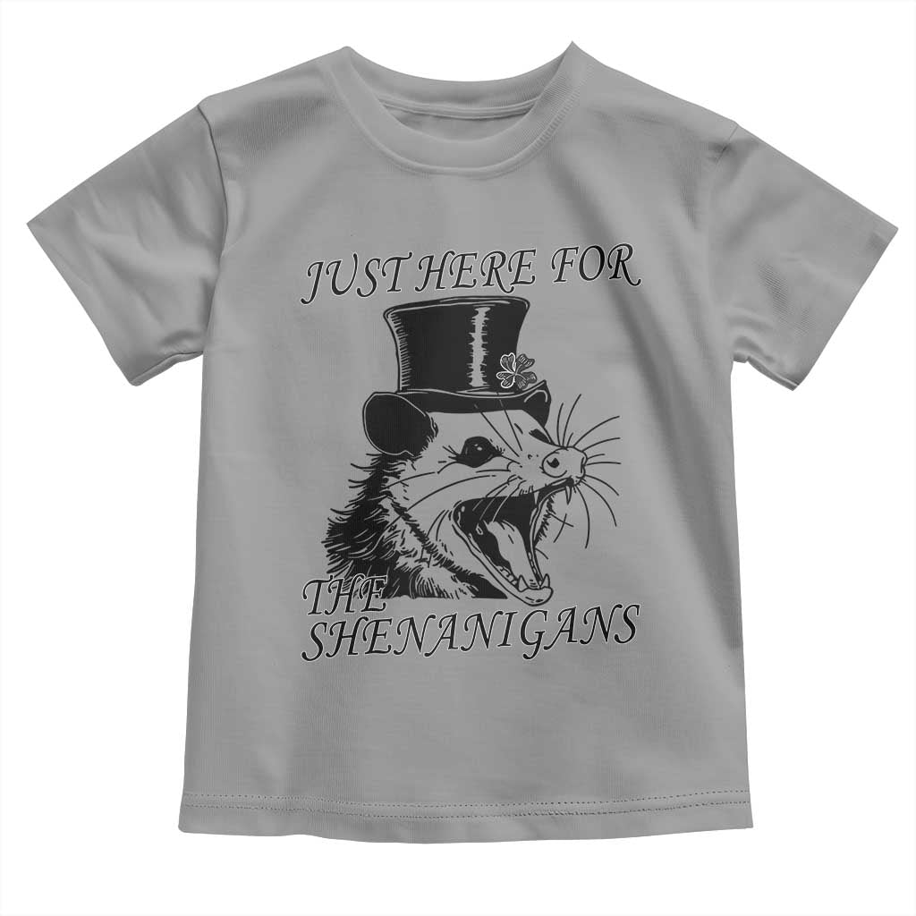 Funny St Patrick's Day Opossum Toddler T Shirt Just Here For The Shenanigans Shamrock