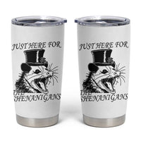 Funny St Patrick's Day Opossum Tumbler Cup Just Here For The Shenanigans Shamrock