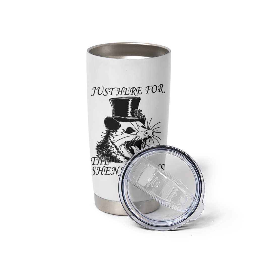 Funny St Patrick's Day Opossum Tumbler Cup Just Here For The Shenanigans Shamrock