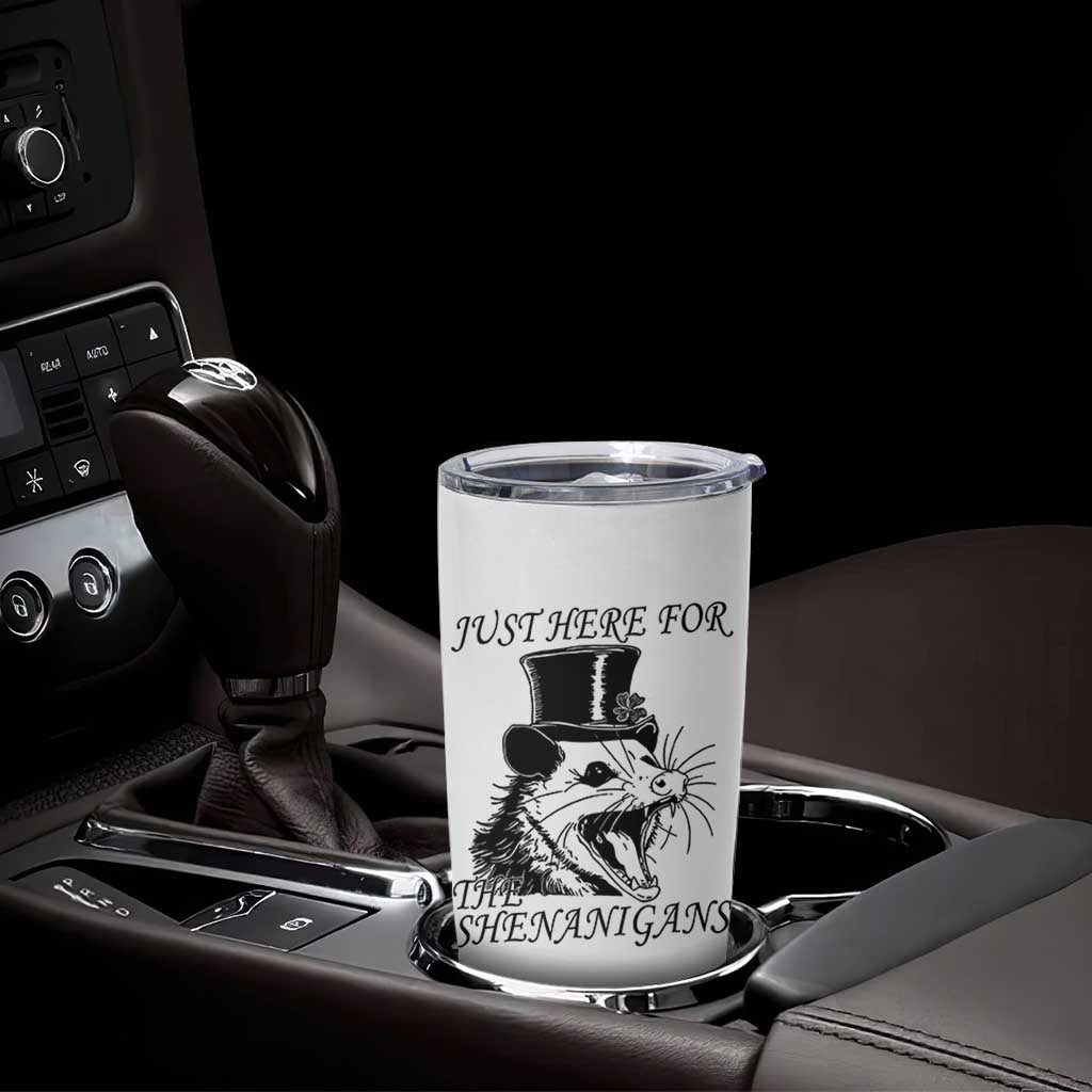 Funny St Patrick's Day Opossum Tumbler Cup Just Here For The Shenanigans Shamrock