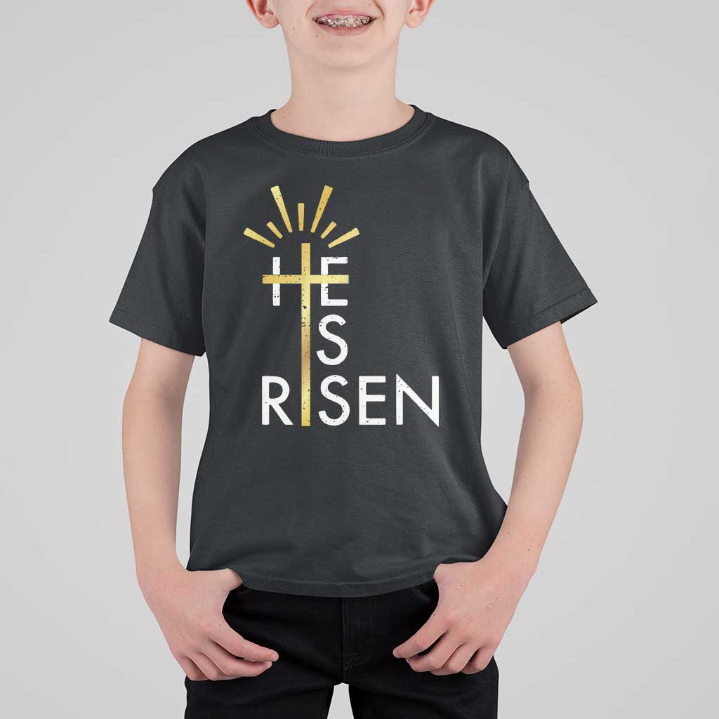 He Is Risen T Shirt For Kid Christian Easter Day Religious Bible Verse Cross