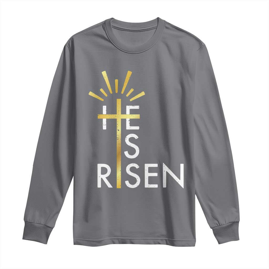He Is Risen Long Sleeve Shirt Christian Easter Day Religious Bible Verse Cross