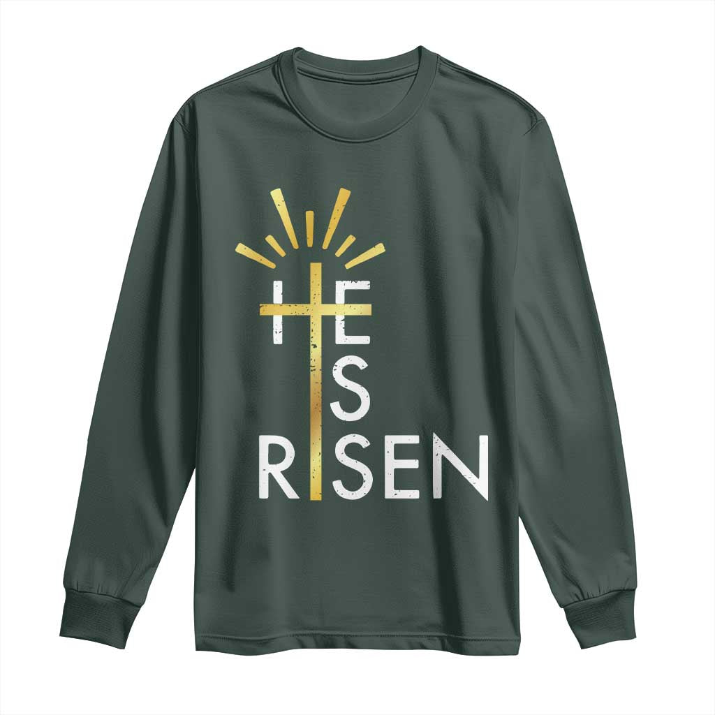 He Is Risen Long Sleeve Shirt Christian Easter Day Religious Bible Verse Cross