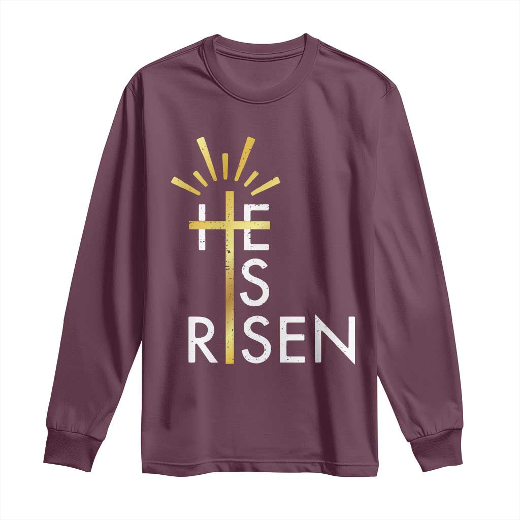 He Is Risen Long Sleeve Shirt Christian Easter Day Religious Bible Verse Cross