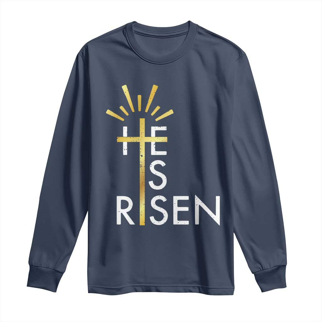 He Is Risen Long Sleeve Shirt Christian Easter Day Religious Bible Verse Cross