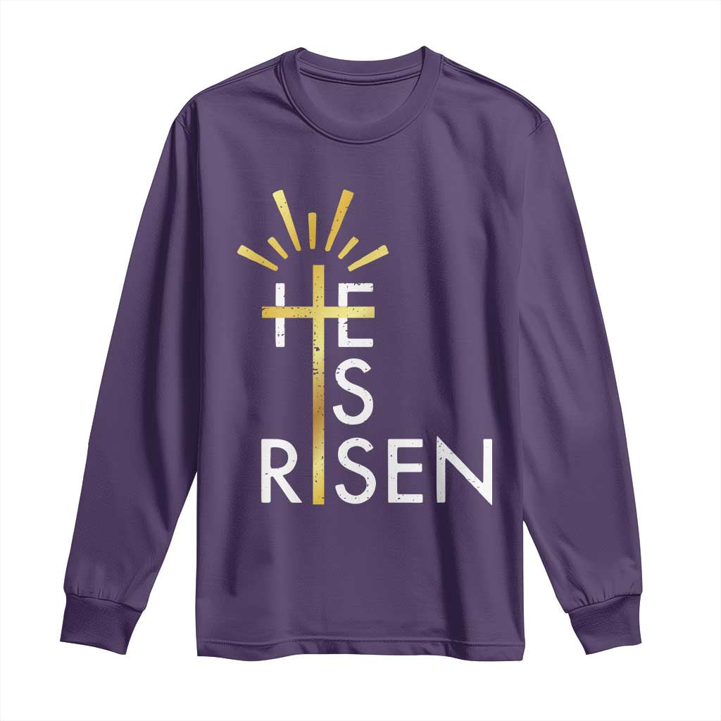 He Is Risen Long Sleeve Shirt Christian Easter Day Religious Bible Verse Cross