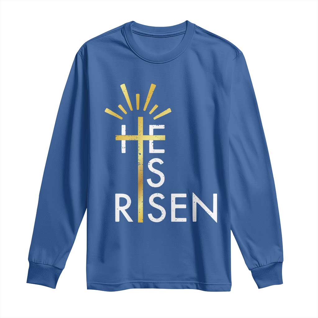 He Is Risen Long Sleeve Shirt Christian Easter Day Religious Bible Verse Cross