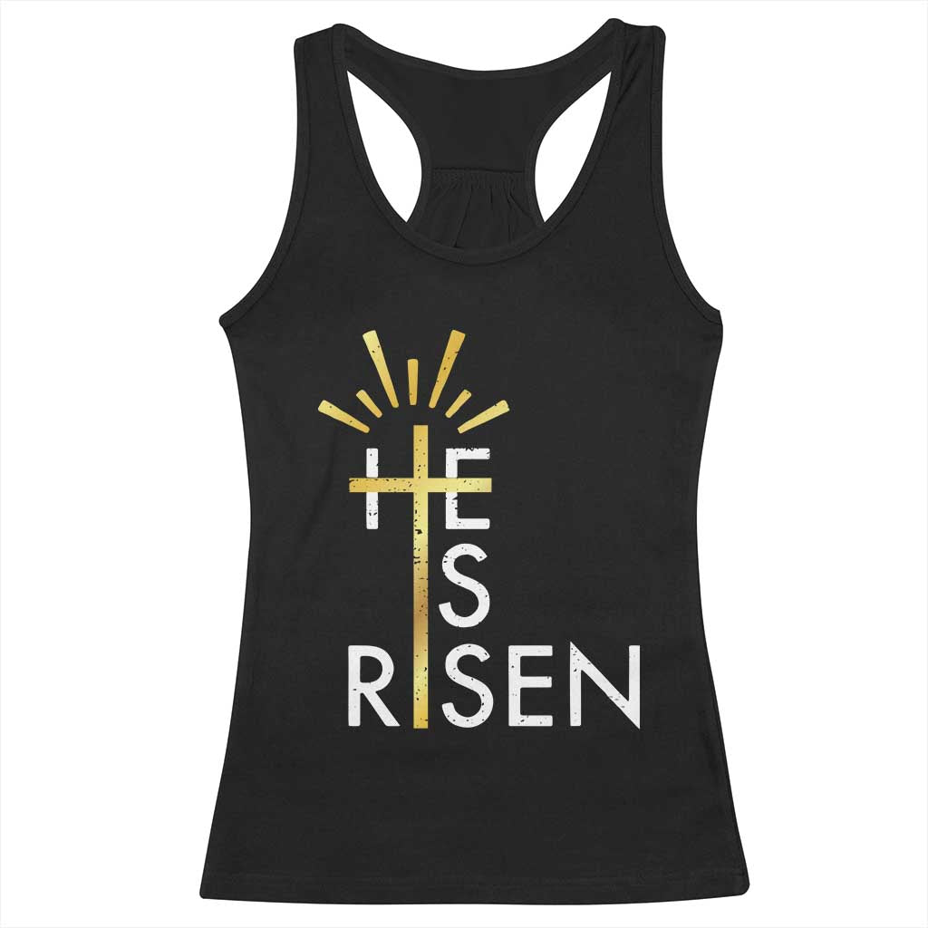 He Is Risen Racerback Tank Top Christian Easter Day Religious Bible Verse Cross