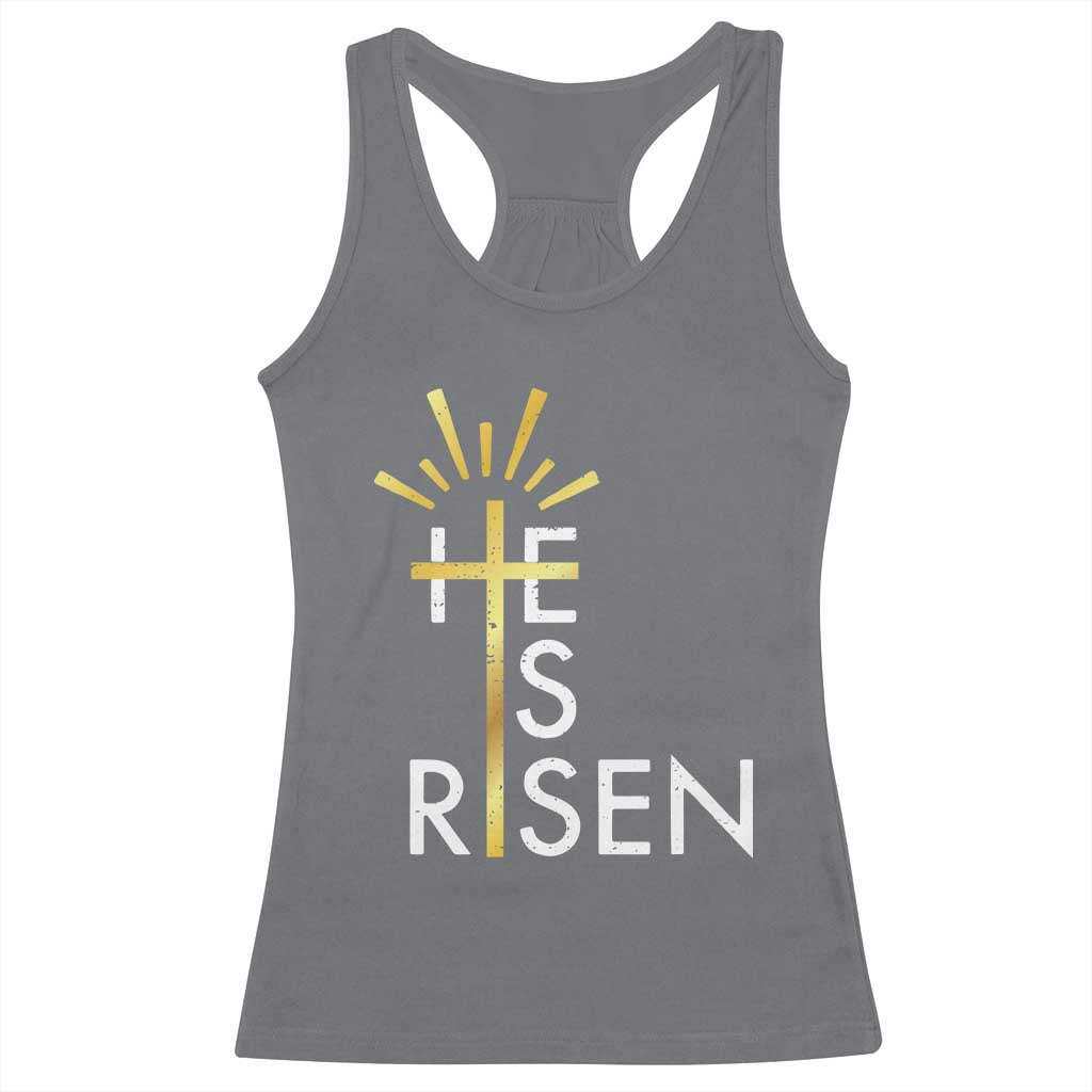 He Is Risen Racerback Tank Top Christian Easter Day Religious Bible Verse Cross