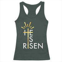 He Is Risen Racerback Tank Top Christian Easter Day Religious Bible Verse Cross