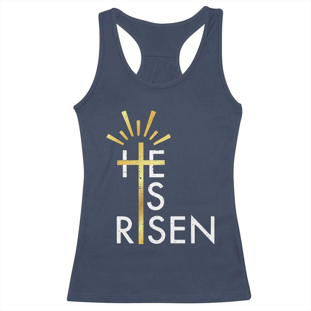 He Is Risen Racerback Tank Top Christian Easter Day Religious Bible Verse Cross