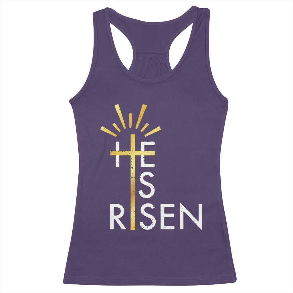 He Is Risen Racerback Tank Top Christian Easter Day Religious Bible Verse Cross