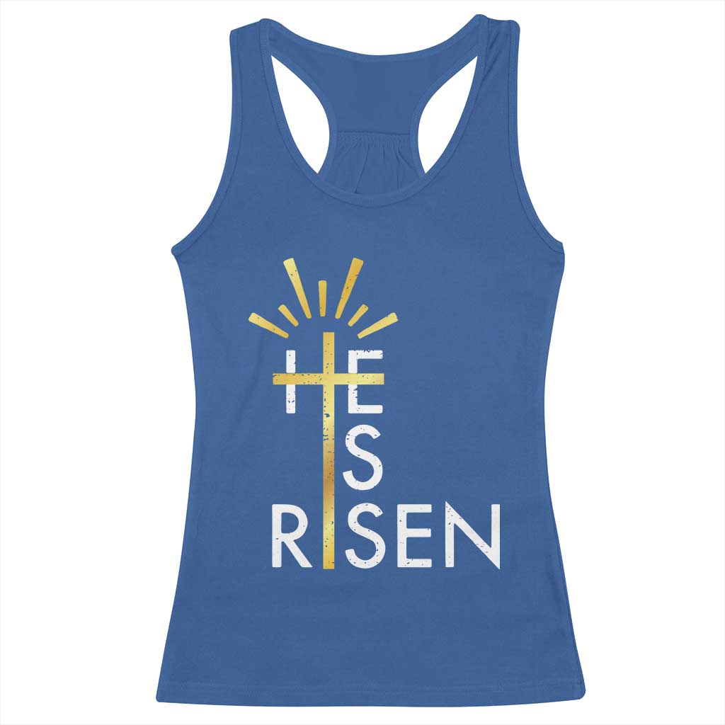 He Is Risen Racerback Tank Top Christian Easter Day Religious Bible Verse Cross