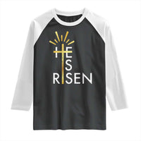 He Is Risen Raglan Shirt Christian Easter Day Religious Bible Verse Cross